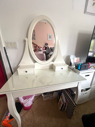 White vanity table - table, oval